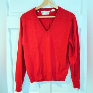 Vintage Gino Paola Italian Wool Red V-Neck Sweater for Women Medium